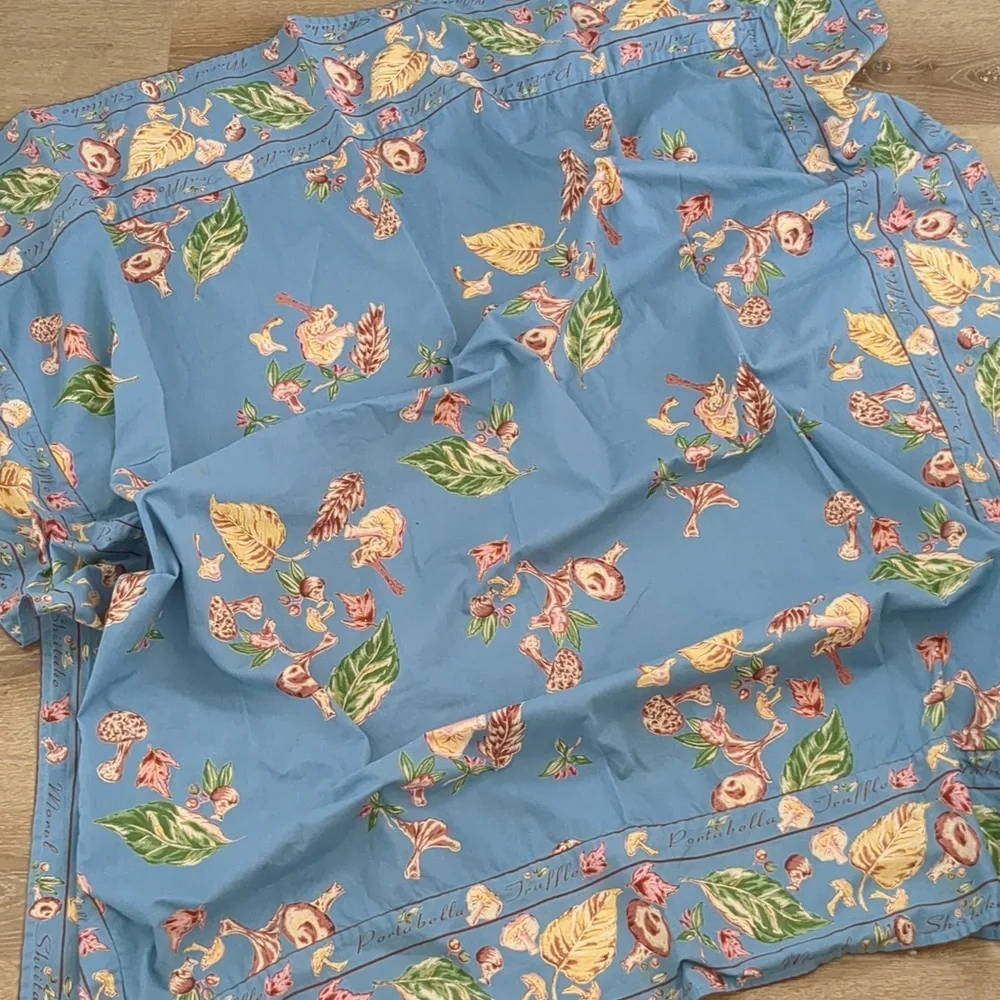 April Cornell Autumn Mushroom Forager 54x54 Blue Tablecloth - Picture 4 of 5